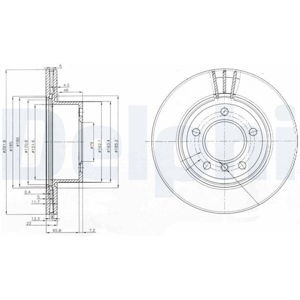 Bromsskiva Ventilerad, Framaxel Delphi BG3900C DELPHI