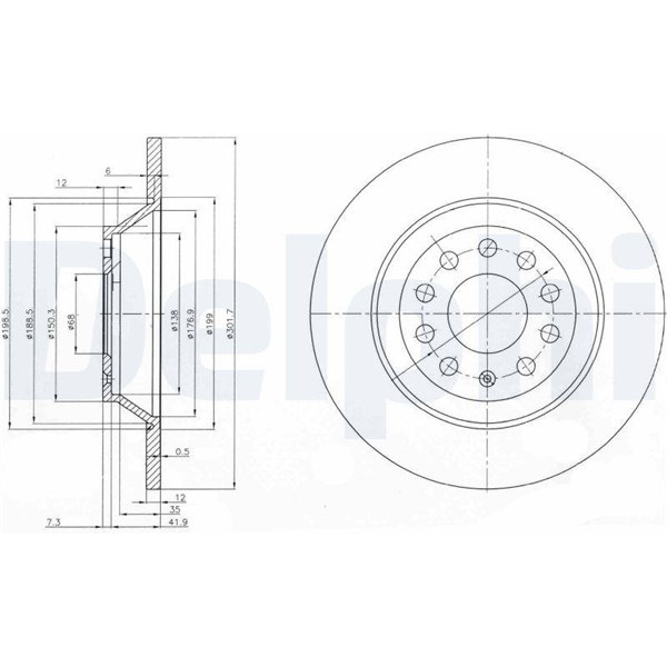 Bromsskiva Solid, Bakaxel Delphi BG3956C DELPHI Bromsskiva Solid, Bakaxel Delphi BG3956C DELPHI