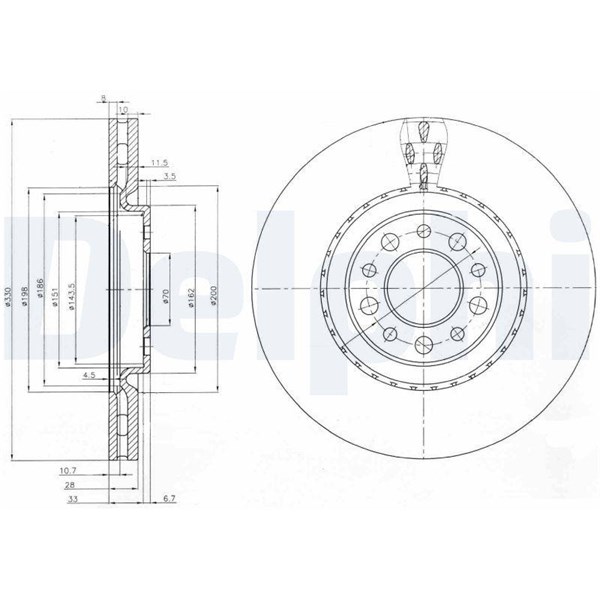 Bromsskiva Ventilerad, Framaxel Delphi BG3993 DELPHI