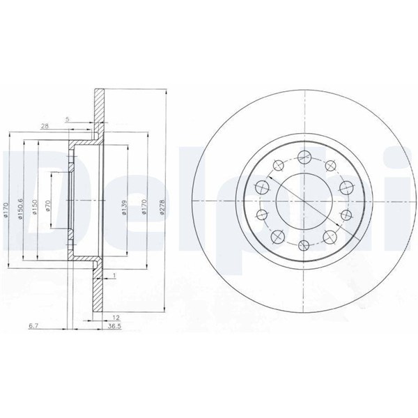 Bromsskiva Solid, Bakaxel Delphi BG3994 DELPHI
