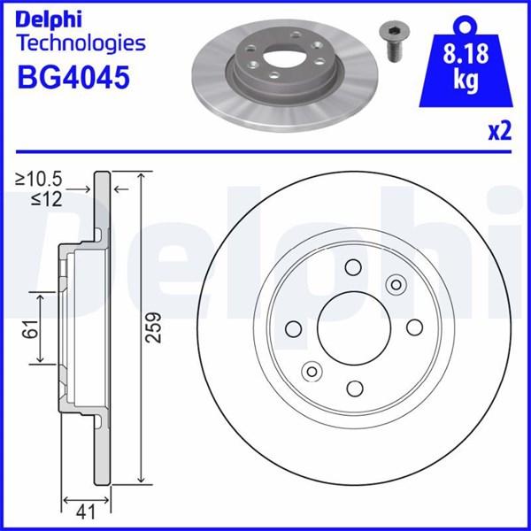 Bromsskiva Solid, Framaxel Delphi BG4045 DELPHI