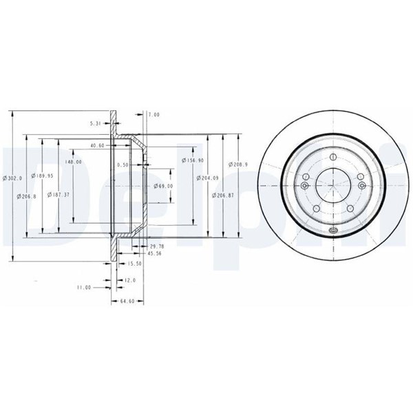 Bromsskiva Solid, Bakaxel Delphi BG4335 DELPHI