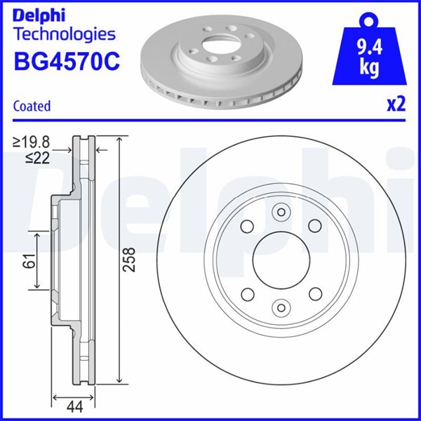 Bromsskiva Ventilerad, Framaxel Delphi BG4570C DELPHI