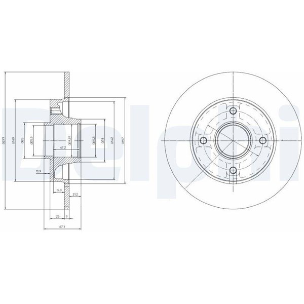 Bromsskiva Solid, Bakaxel Delphi BG9021RS DELPHI