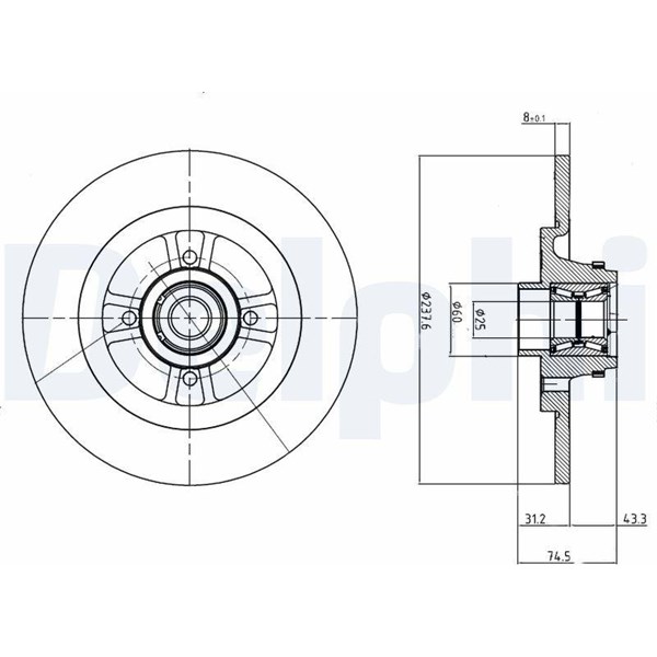 Bromsskiva Solid, Bakaxel Delphi BG9025RS DELPHI