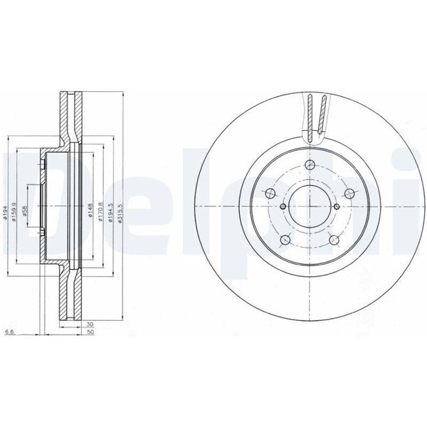 Bromsskiva Ventilerad, Framaxel Delphi BG9084 DELPHI