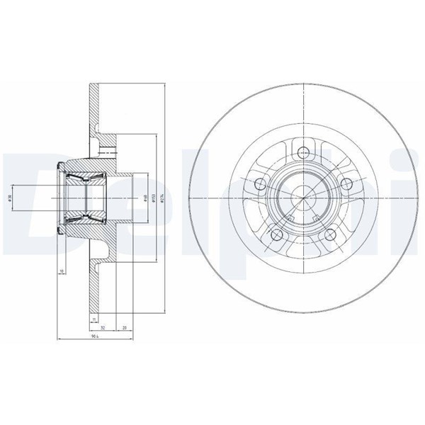 Bromsskiva Solid, Bakaxel Delphi BG9113RSC DELPHI