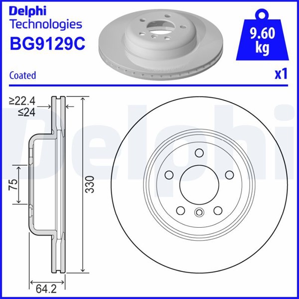 Bromsskiva Ventilerad, Framaxel Delphi BG9129C DELPHI