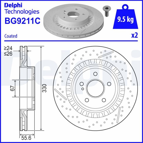 Bromsskiva Ventilerad, Bakaxel Delphi BG9211C DELPHI Bromsskiva Ventilerad, Bakaxel Delphi BG9211C DELPHI
