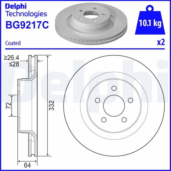 Bromsskiva Ventilerad, Framaxel Delphi BG9217C DELPHI