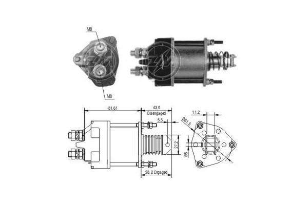 Magnetswitch, startmotor 12V