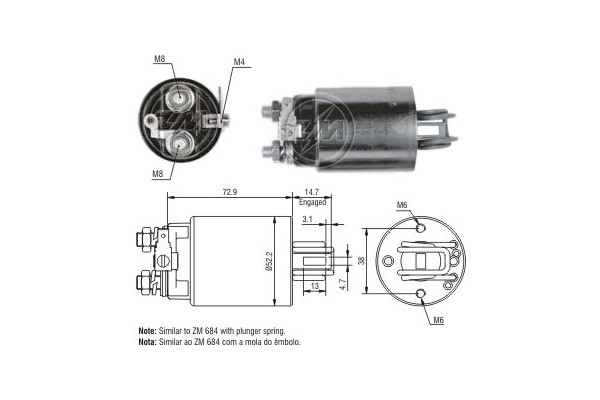 Magnetswitch, startmotor 12V
