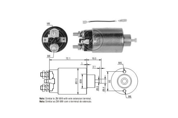 Magnetswitch, startmotor 12V