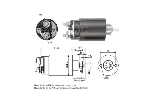 Magnetswitch, startmotor 12V