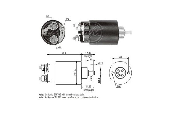 Magnetswitch, startmotor 12V