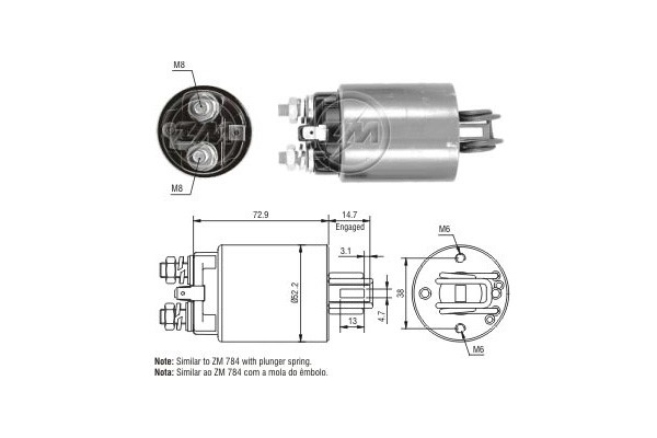 Magnetswitch, startmotor 12V