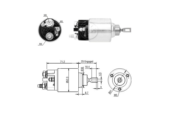 Magnetswitch, startmotor 12V