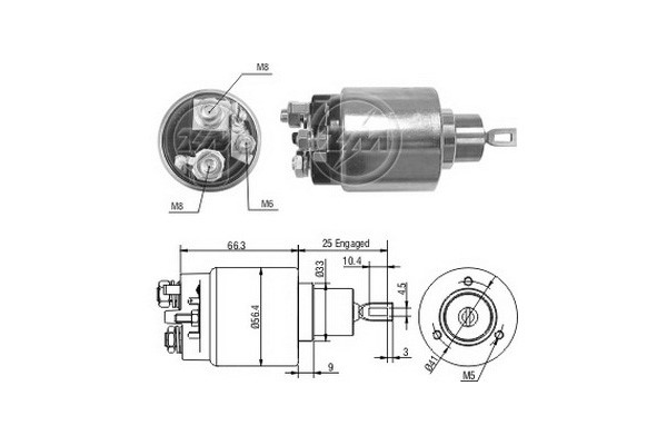 Magnetswitch, startmotor 12V
