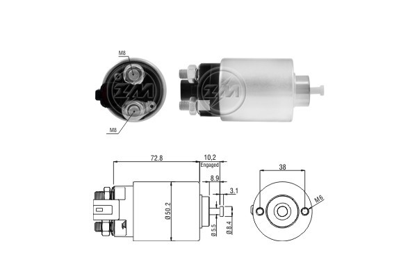 Magnetswitch, startmotor 12V