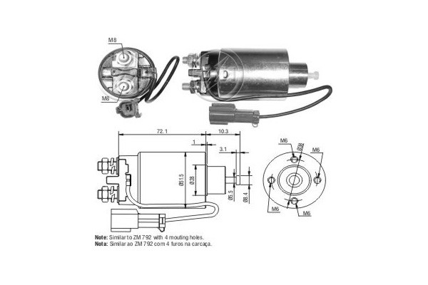Magnetswitch, startmotor 12V