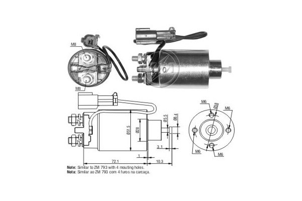 Magnetswitch, startmotor 12V
