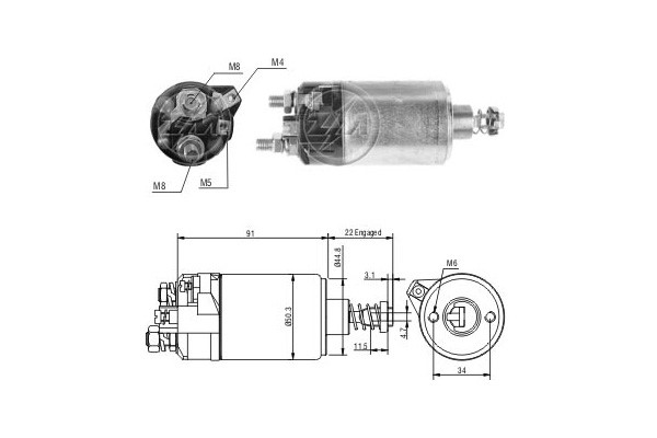 Magnetswitch, startmotor 12V