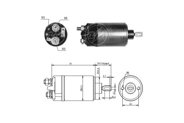 Magnetswitch, startmotor 12V