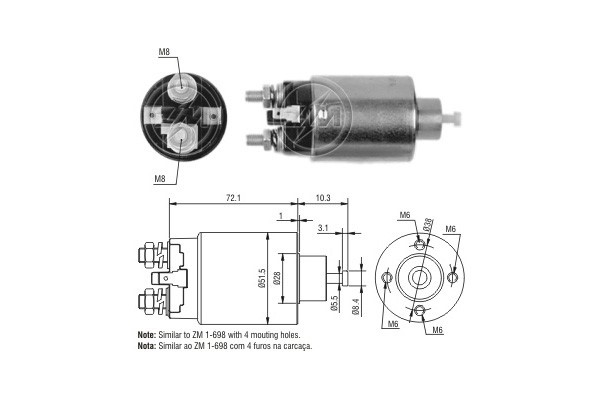 Magnetswitch, startmotor 12V