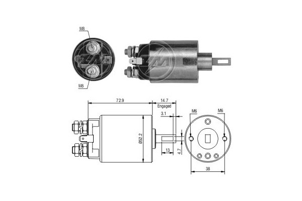 Magnetswitch, startmotor 12V