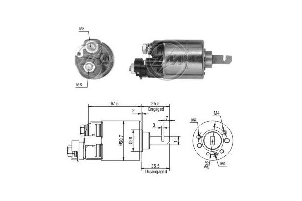 Magnetswitch, startmotor 12V