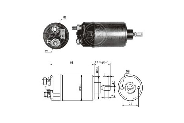 Magnetswitch, startmotor 6V