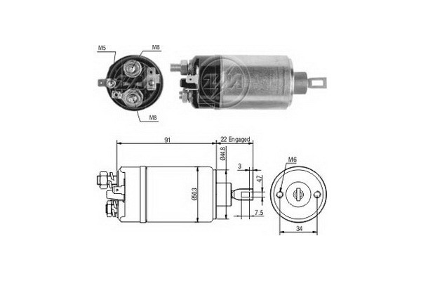 Magnetswitch, startmotor 12V