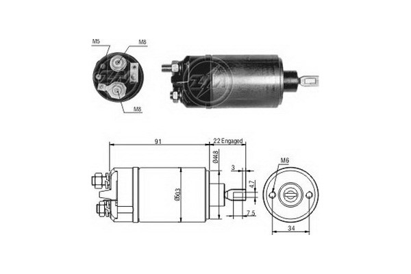 Magnetswitch, startmotor 12V