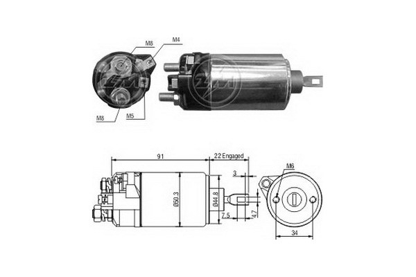 Magnetswitch, startmotor 12V
