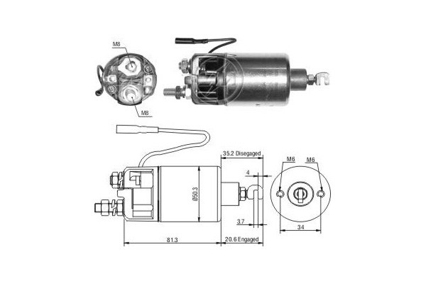 Magnetswitch, startmotor 12V