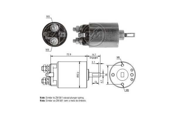 Magnetswitch, startmotor 12V