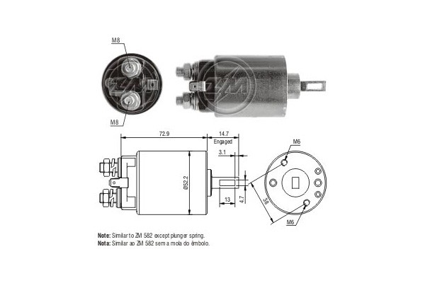Magnetswitch, startmotor 12V