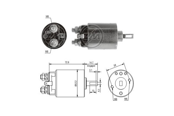 Magnetswitch, startmotor 12V