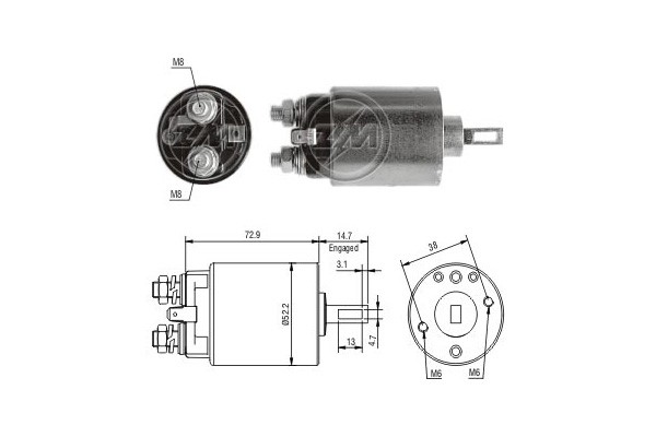 Magnetswitch, startmotor 12V