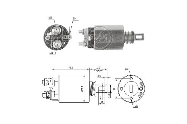 Magnetswitch, startmotor 12V
