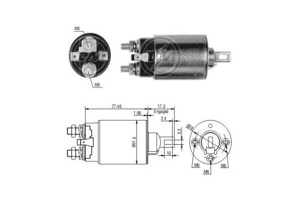 Magnetswitch, startmotor 12V
