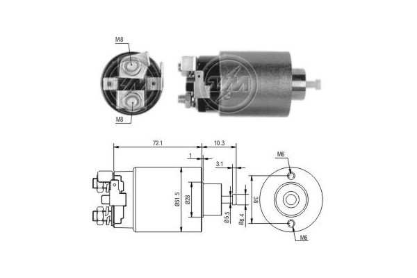Magnetswitch, startmotor 12V
