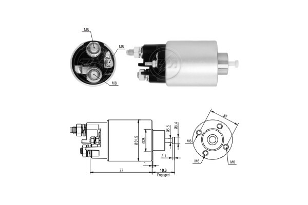 Magnetswitch, startmotor 12V