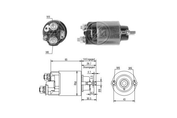 Magnetswitch, startmotor 12V
