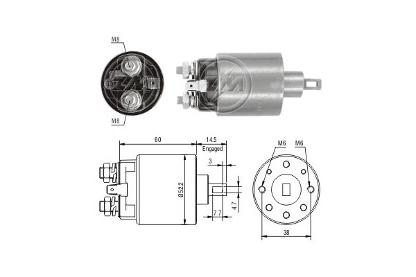 Magnetswitch, startmotor 12V