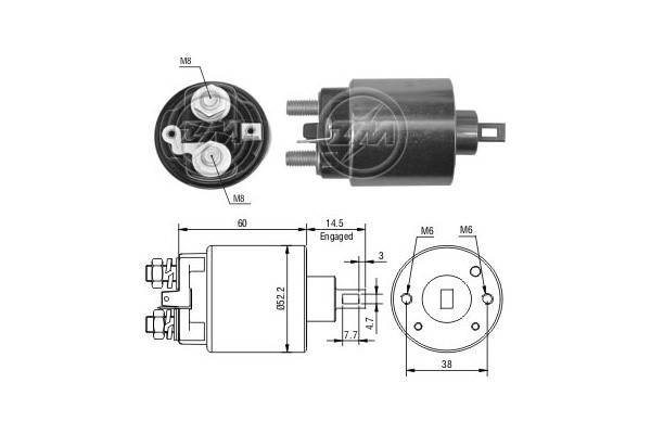 Magnetswitch, startmotor 12V