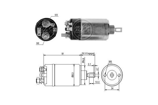 Magnetswitch, startmotor 12V