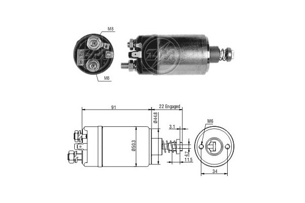 Magnetswitch, startmotor 12V
