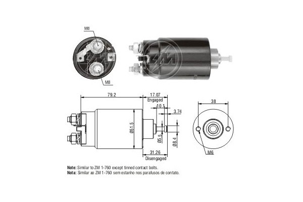 Magnetswitch, startmotor 12V