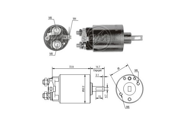Magnetswitch, startmotor 12V